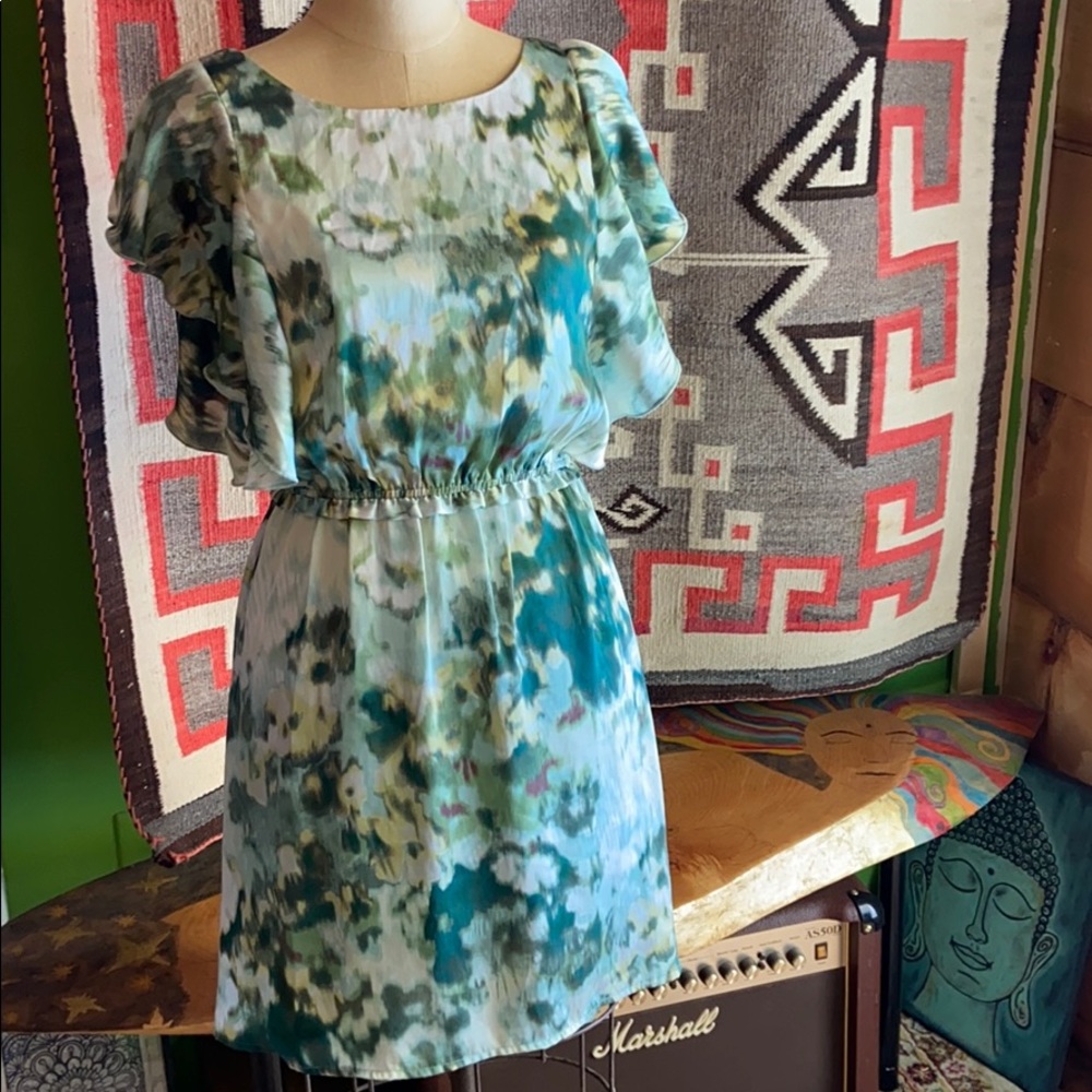 H&M green watercolor dress size 4